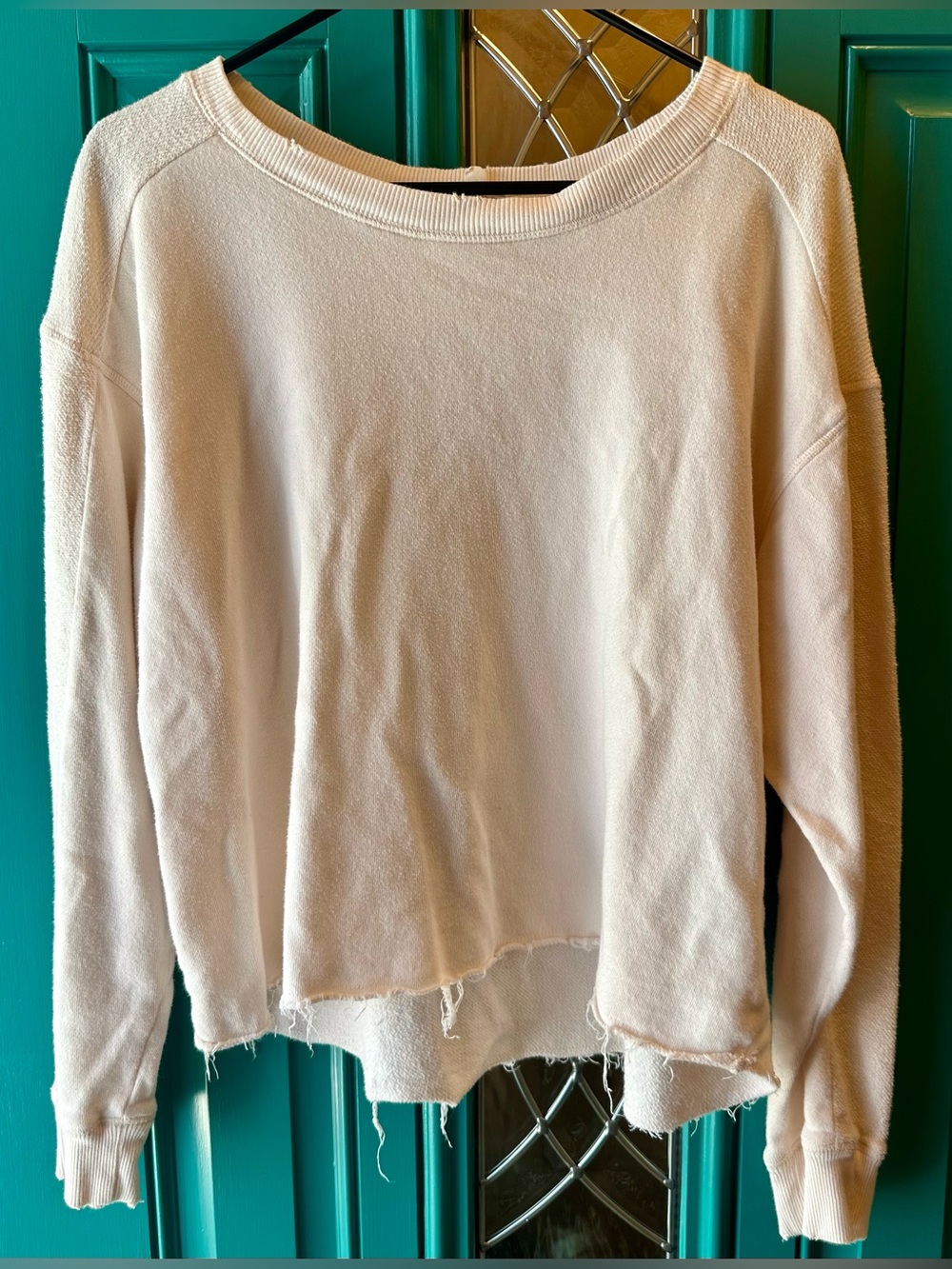 A Loves A Off White Distressed Raw Hem Cropped Sweatshirt Pullover Size M